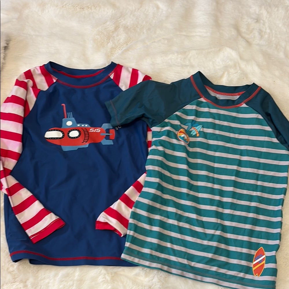 Hatley Kids' Submarine and Striped Rash Guards, size 7